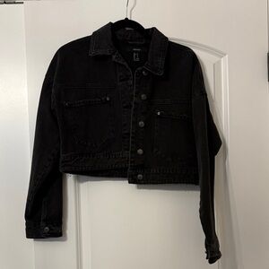 Forever 21 Black Cropped Denim Jacket